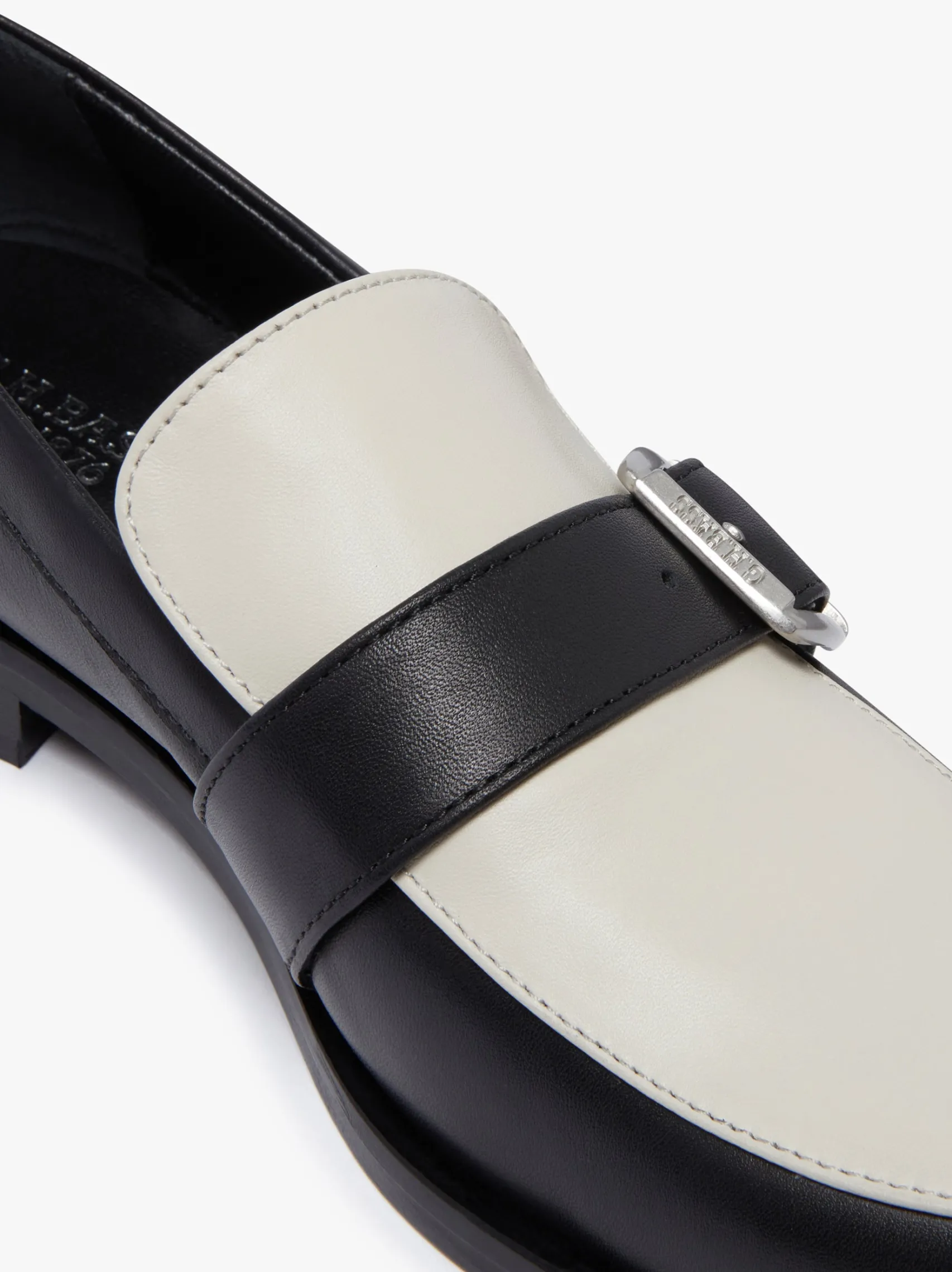 Women G.H.BASS Monty Buckle Loafers Black and Off White Leather