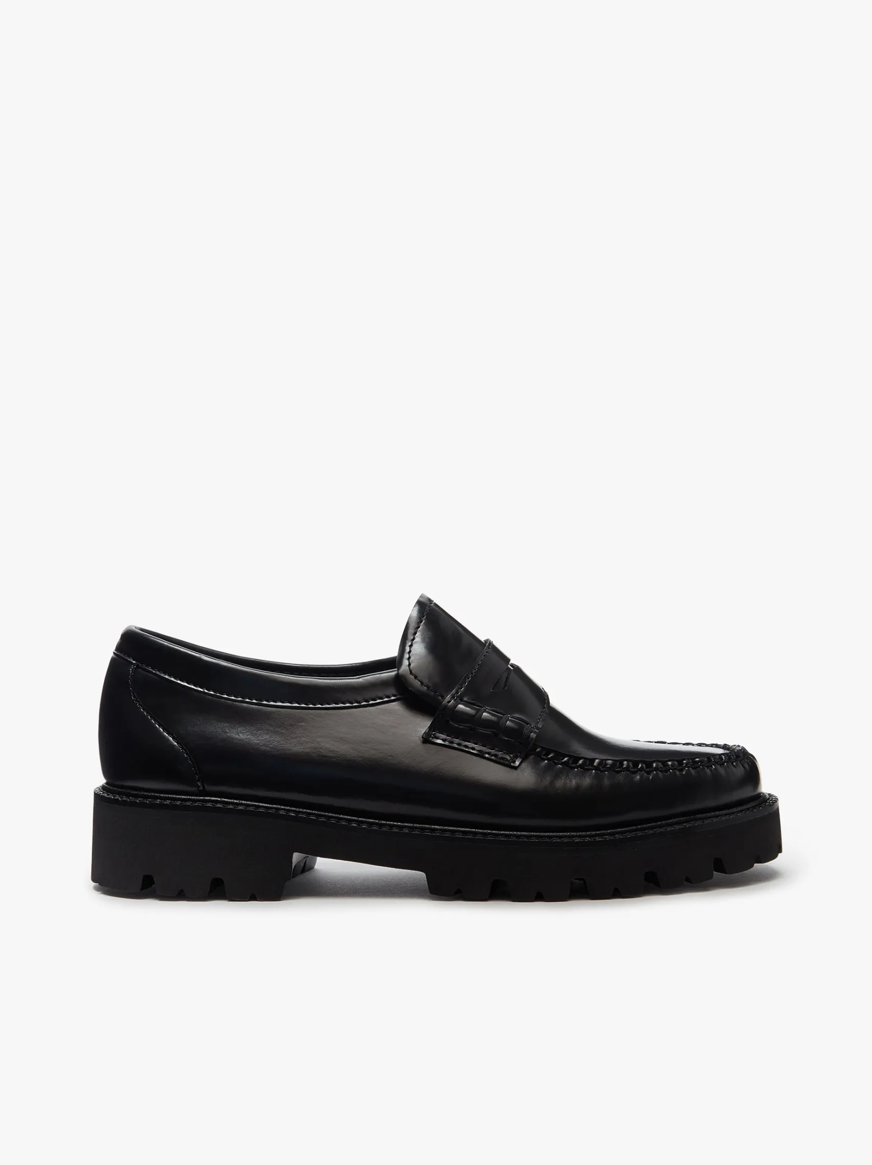 Women G.H.BASS Weejuns Grace Super Lug Penny Loafers Black Leather