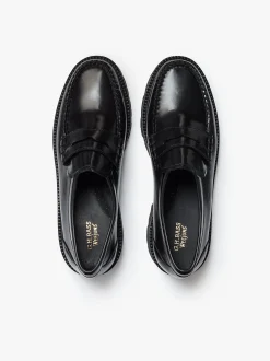 Women G.H.BASS Weejuns Grace Super Lug Penny Loafers Black Leather