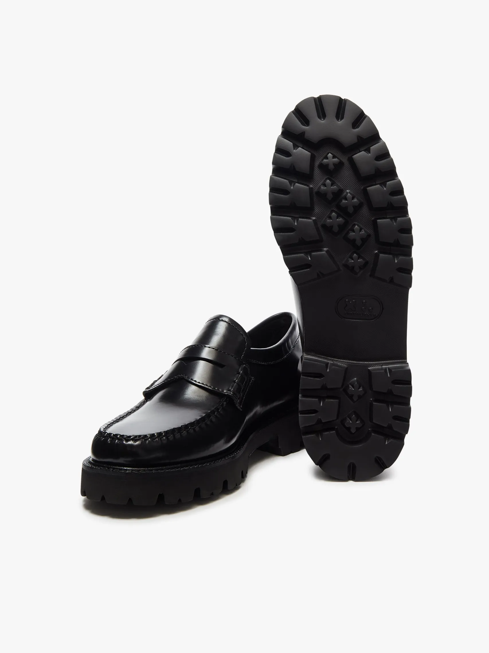Women G.H.BASS Weejuns Grace Super Lug Penny Loafers Black Leather