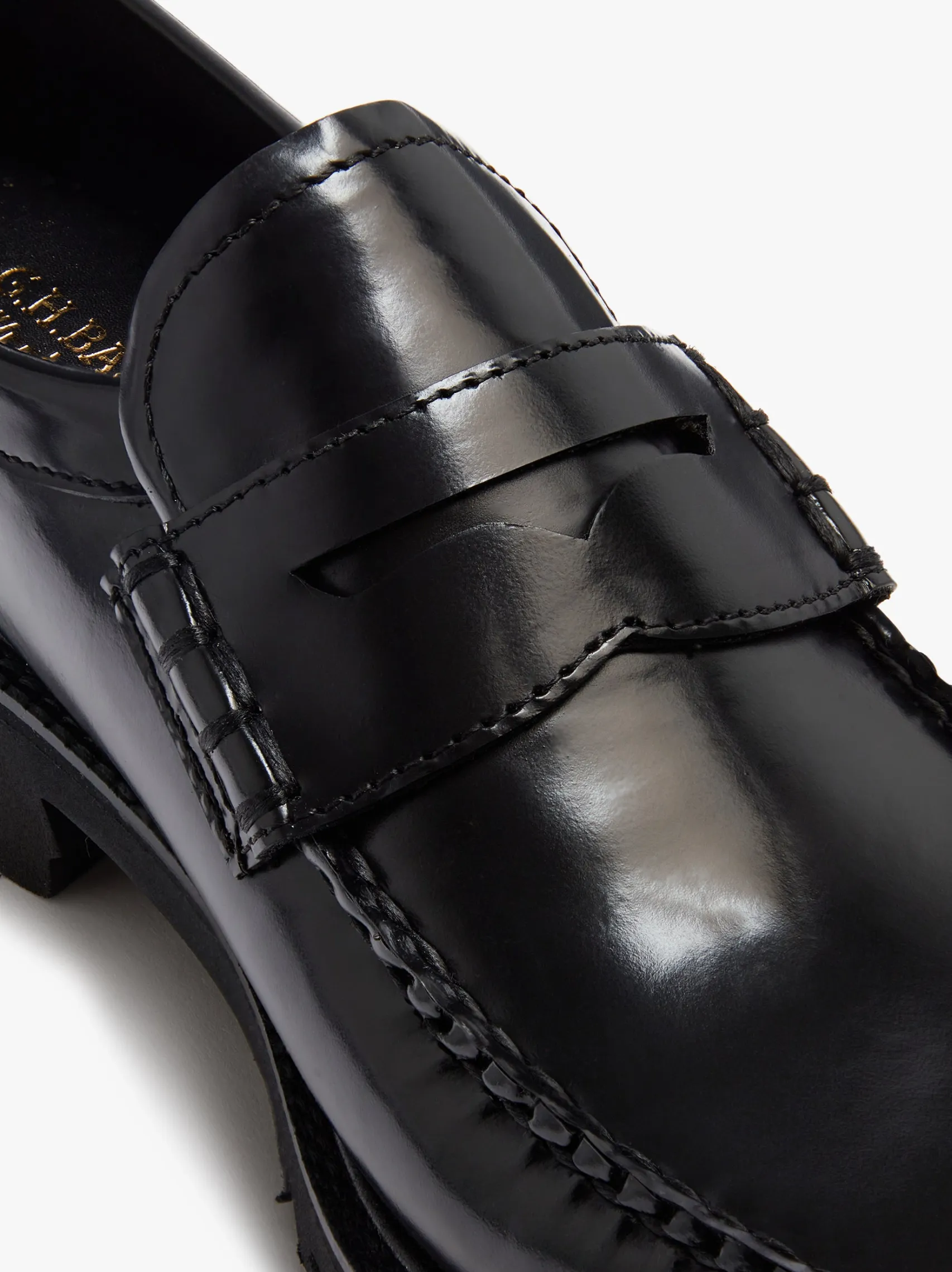 Women G.H.BASS Weejuns Grace Super Lug Penny Loafers Black Leather
