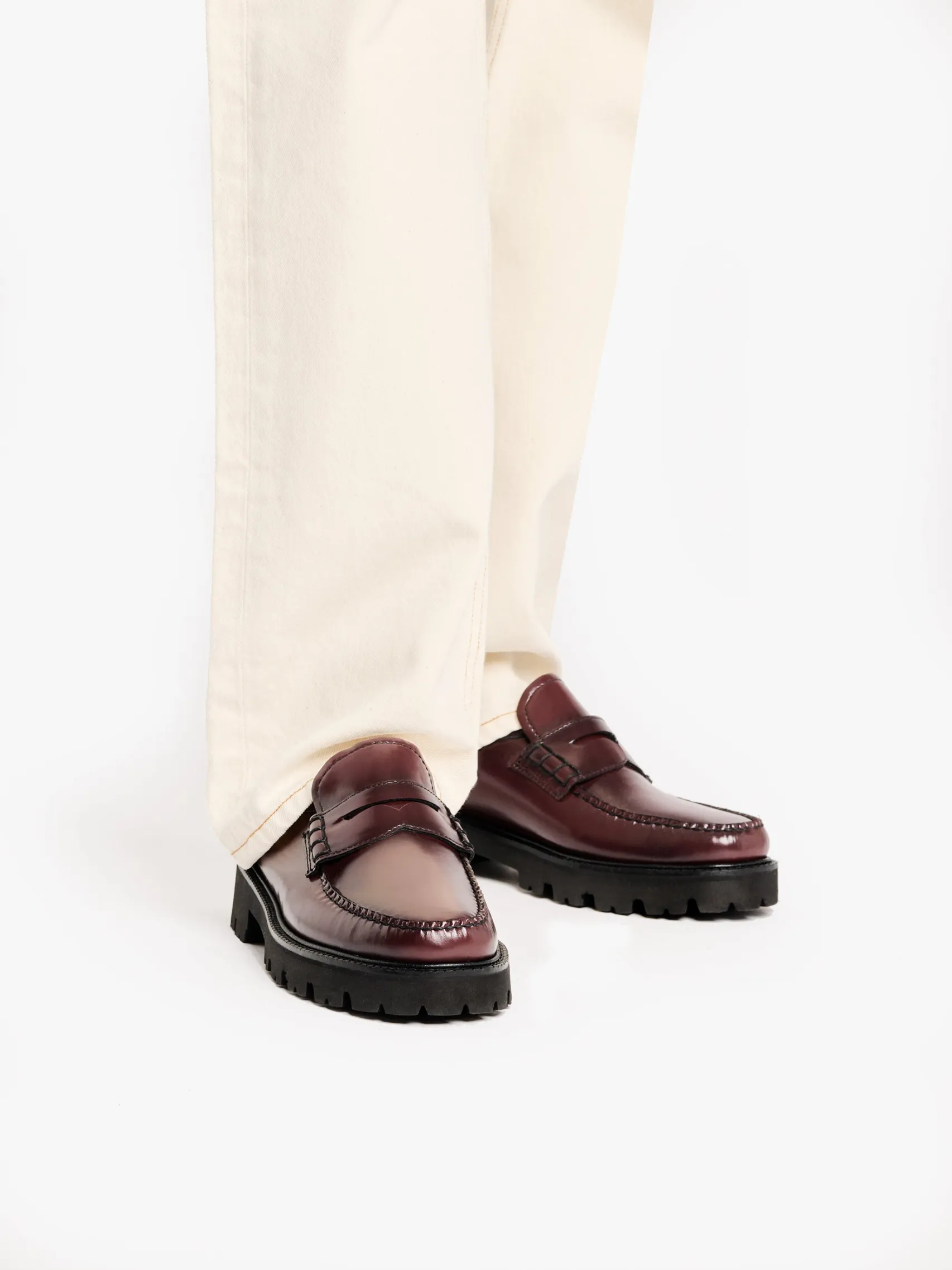 Women G.H.BASS Weejuns Grace Super Lug Penny Loafers Leather
