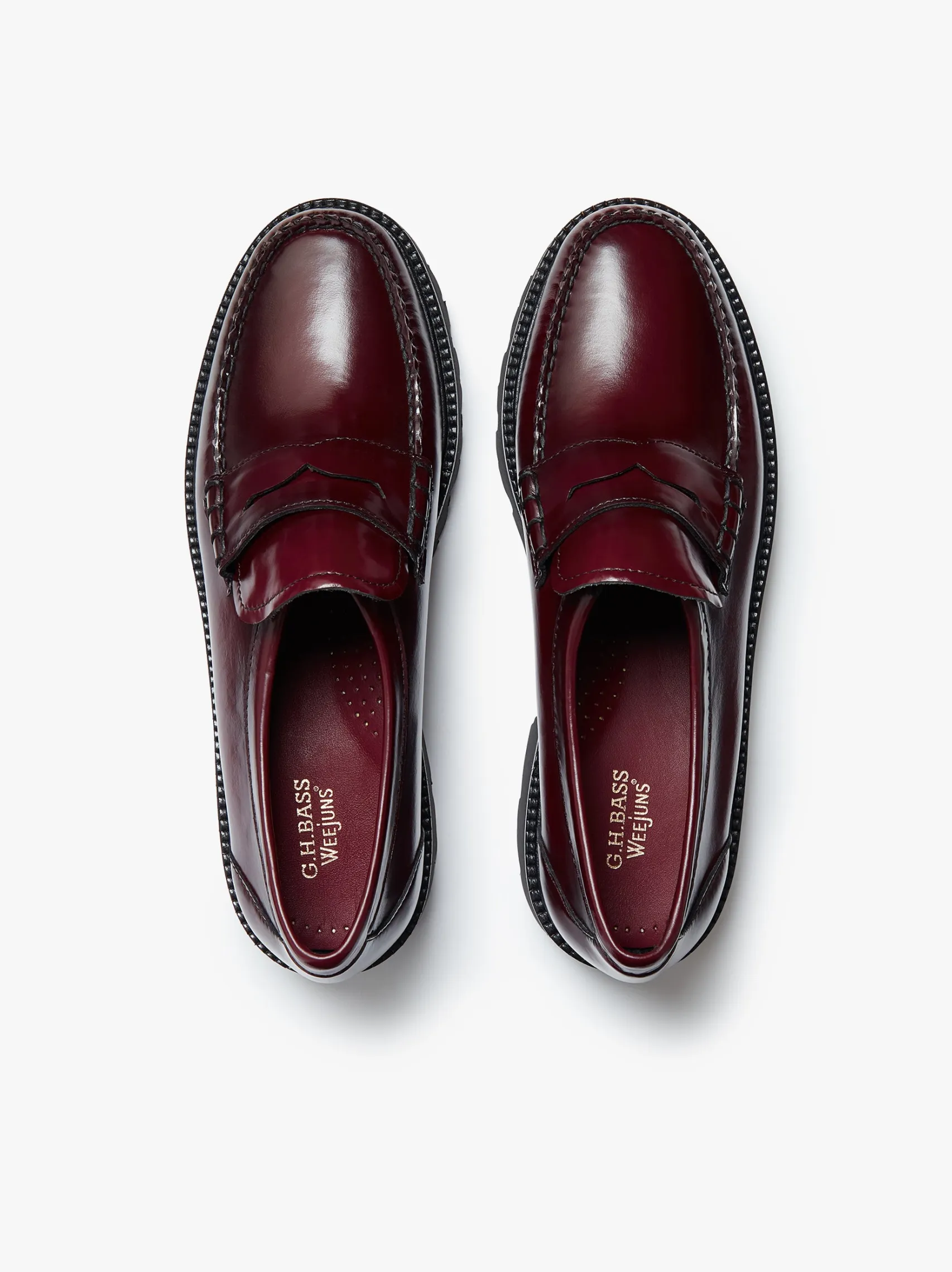 Women G.H.BASS Weejuns Grace Super Lug Penny Loafers Leather