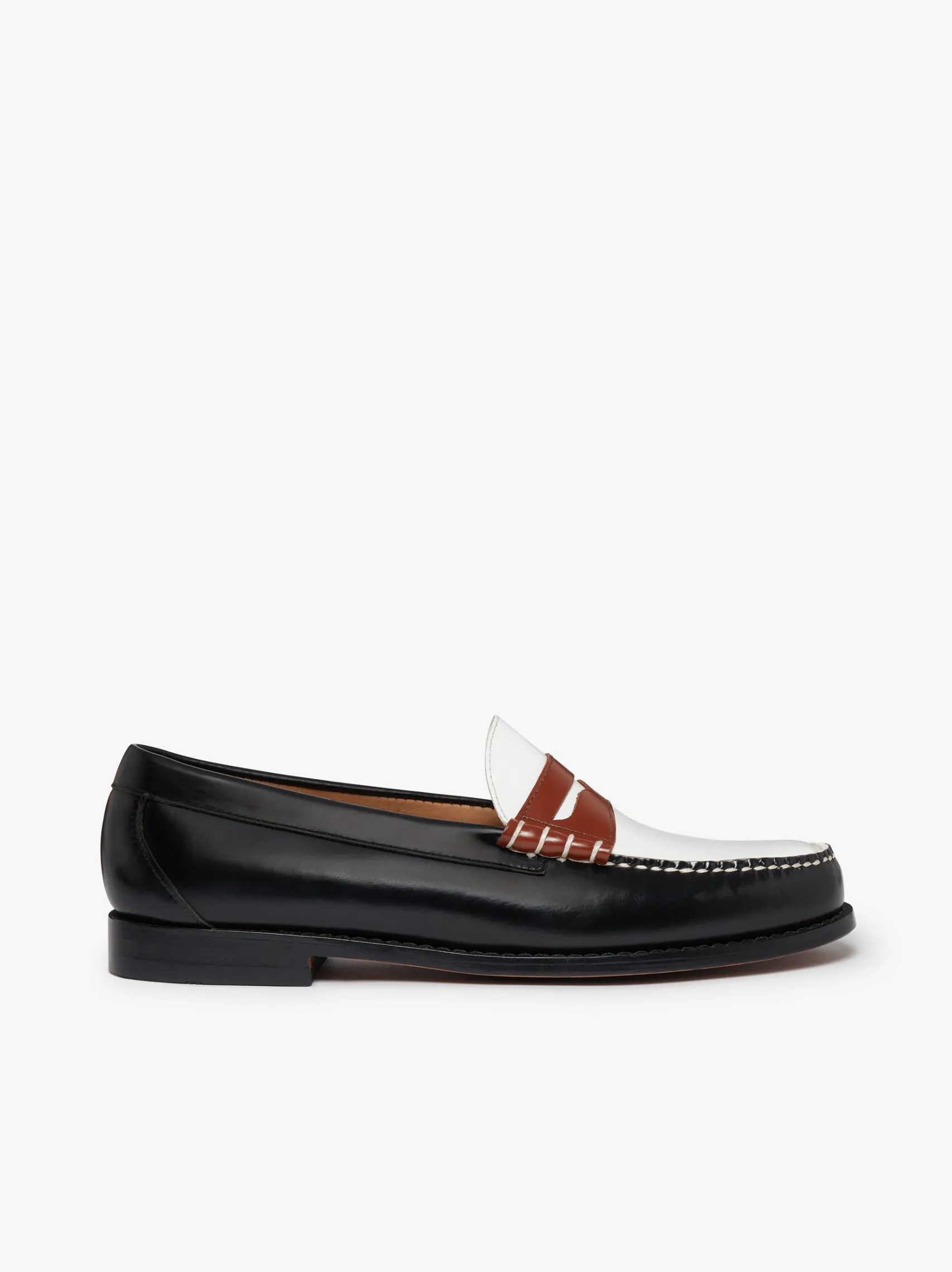 G.H.BASS Weejuns Larson Colour Block Loafers Soft black, white and cognac leather