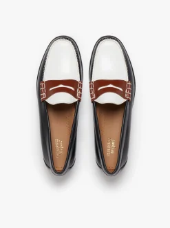 G.H.BASS Weejuns Larson Colour Block Loafers Soft black, white and cognac leather