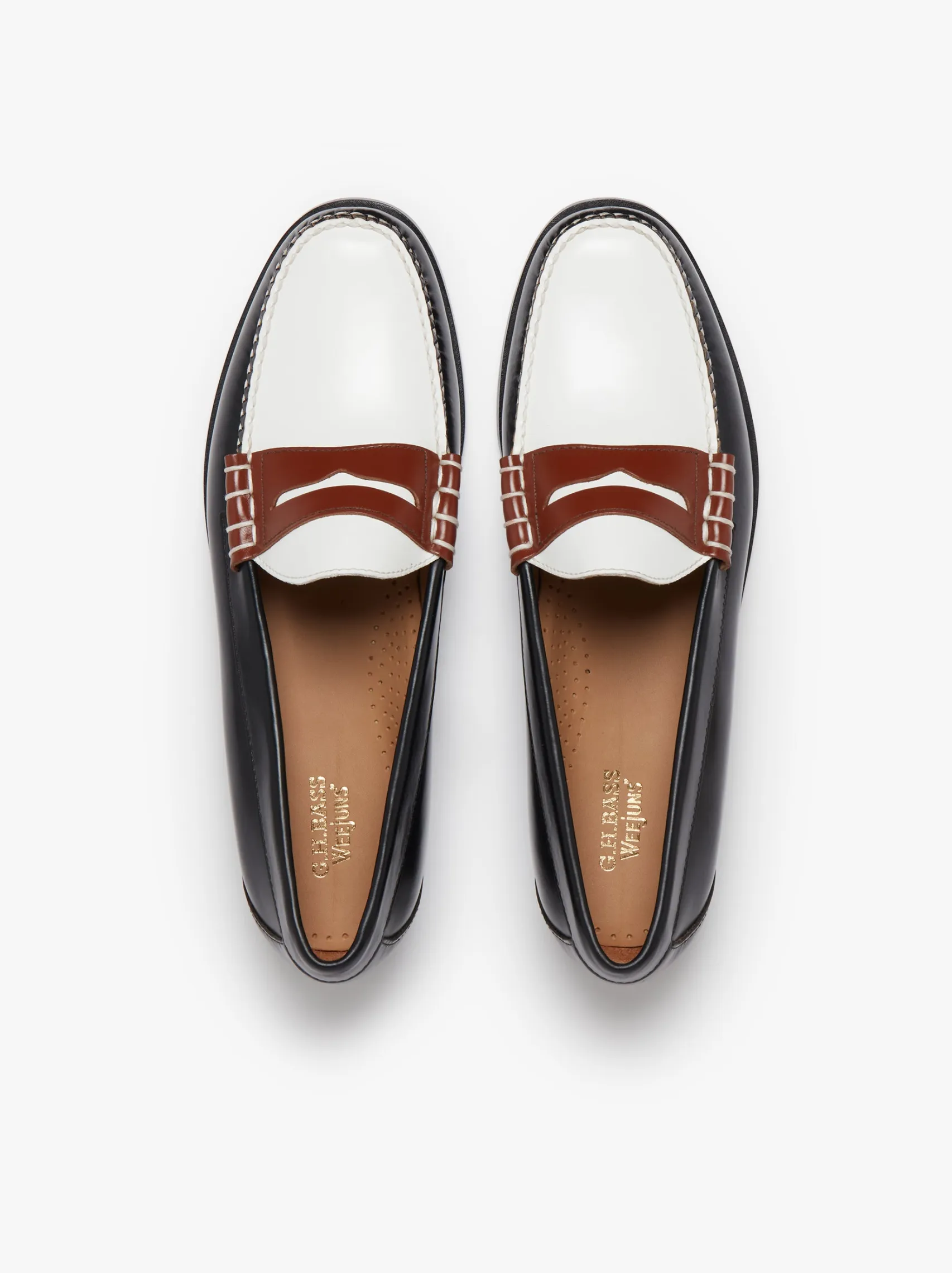 G.H.BASS Weejuns Larson Colour Block Loafers Soft black, white and cognac leather