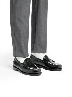 G.H.BASS Weejuns Larson Weave Loafers Black & White Leather