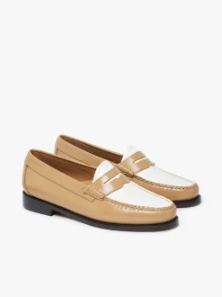 Women G.H.BASS Weejuns Penny Loafers Beige and white soft leather