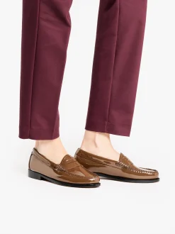 Women G.H.BASS Weejuns Penny Loafers Dark Brown Patent Leather