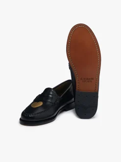 Women G.H.BASS Weejuns Penny Love Loafers Black Leather
