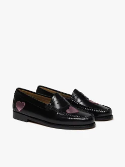 Women G.H.BASS Weejuns Penny Love Loafers Black & Pink Leather