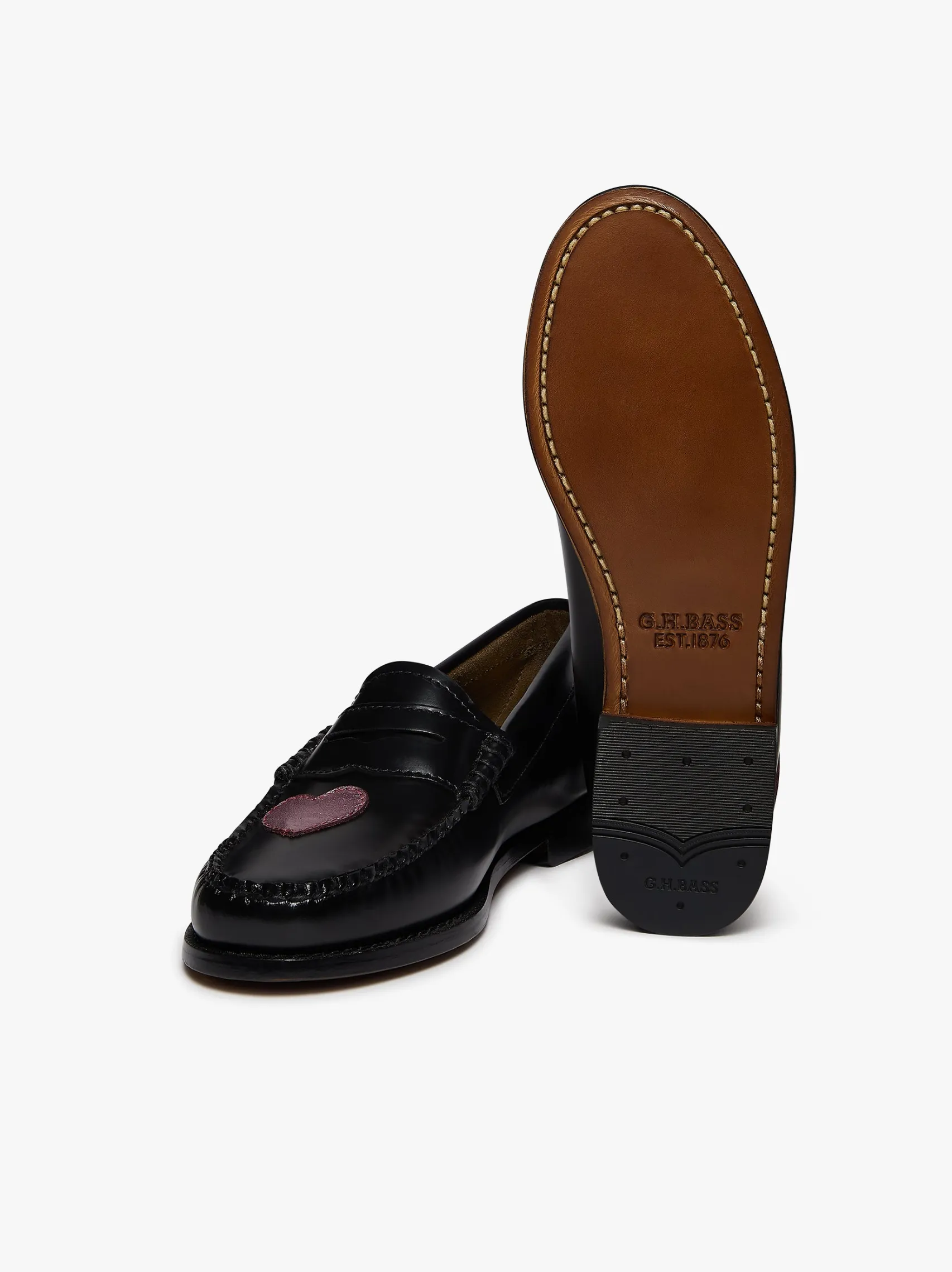 Women G.H.BASS Weejuns Penny Love Loafers Black & Pink Leather