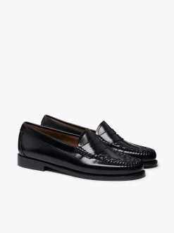 Women G.H.BASS Weejuns Penny Weave Loafers Black Leather