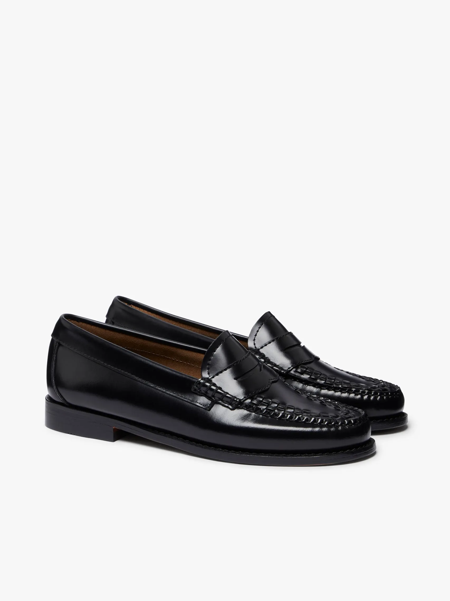 Women G.H.BASS Weejuns Penny Weave Loafers Black Leather