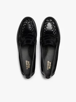 Women G.H.BASS Weejuns Penny Weave Loafers Black Leather