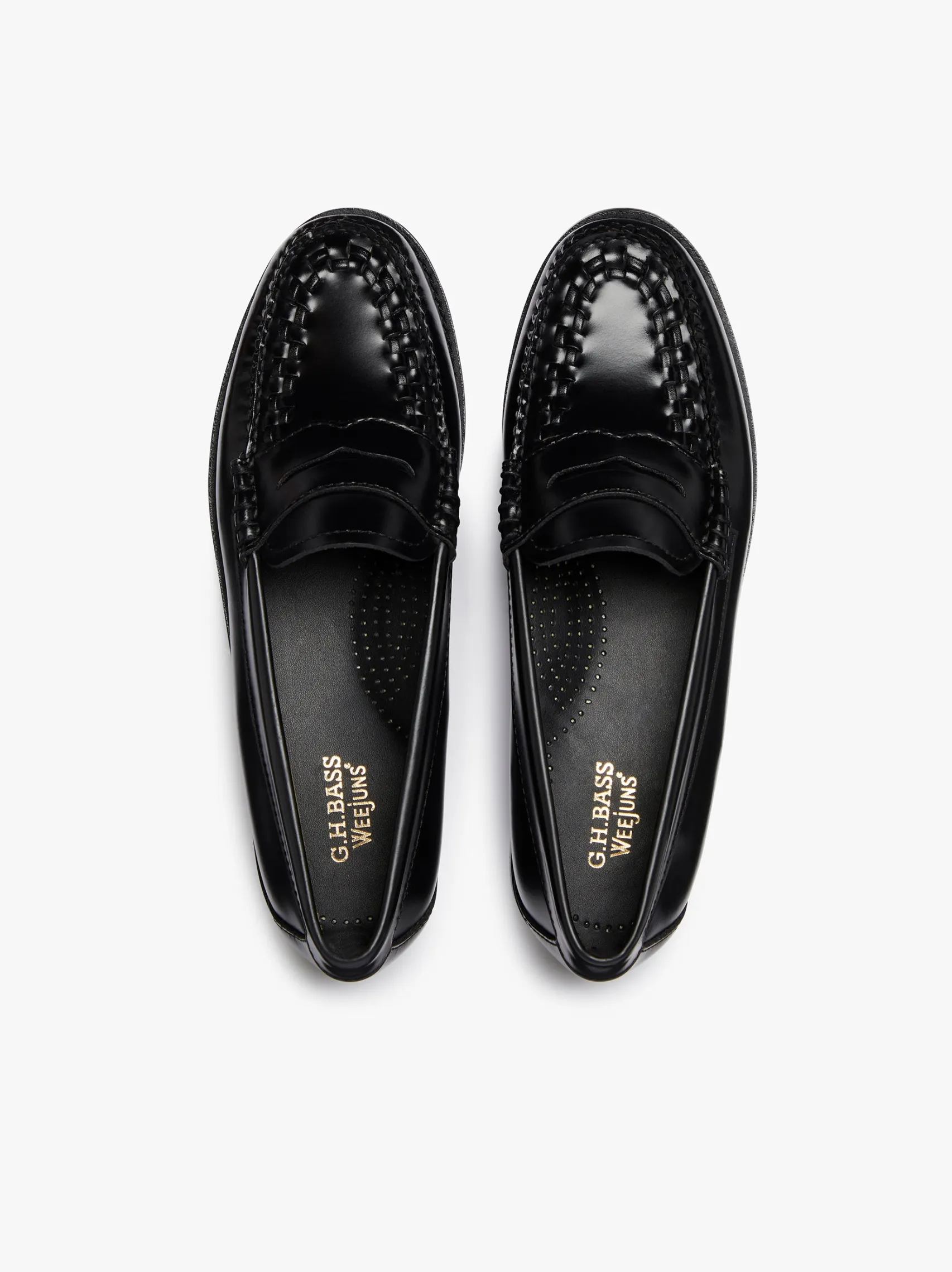 Women G.H.BASS Weejuns Penny Weave Loafers Black Leather