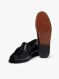 Women G.H.BASS Weejuns Penny Weave Loafers Black Leather