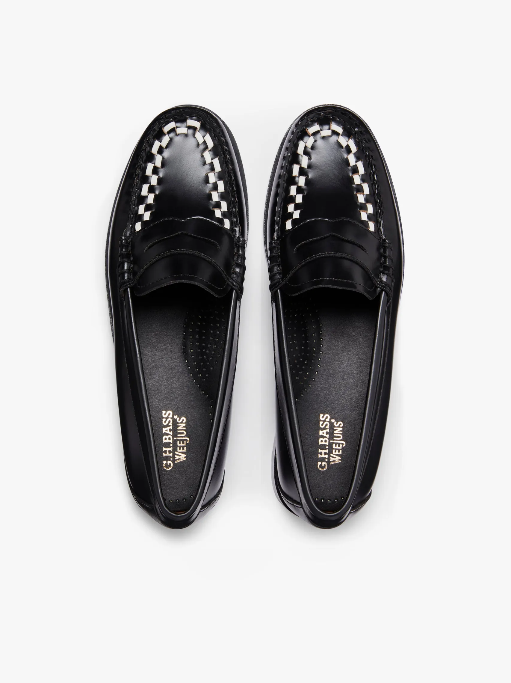 Women G.H.BASS Weejuns Penny Weave Loafers & White Leather