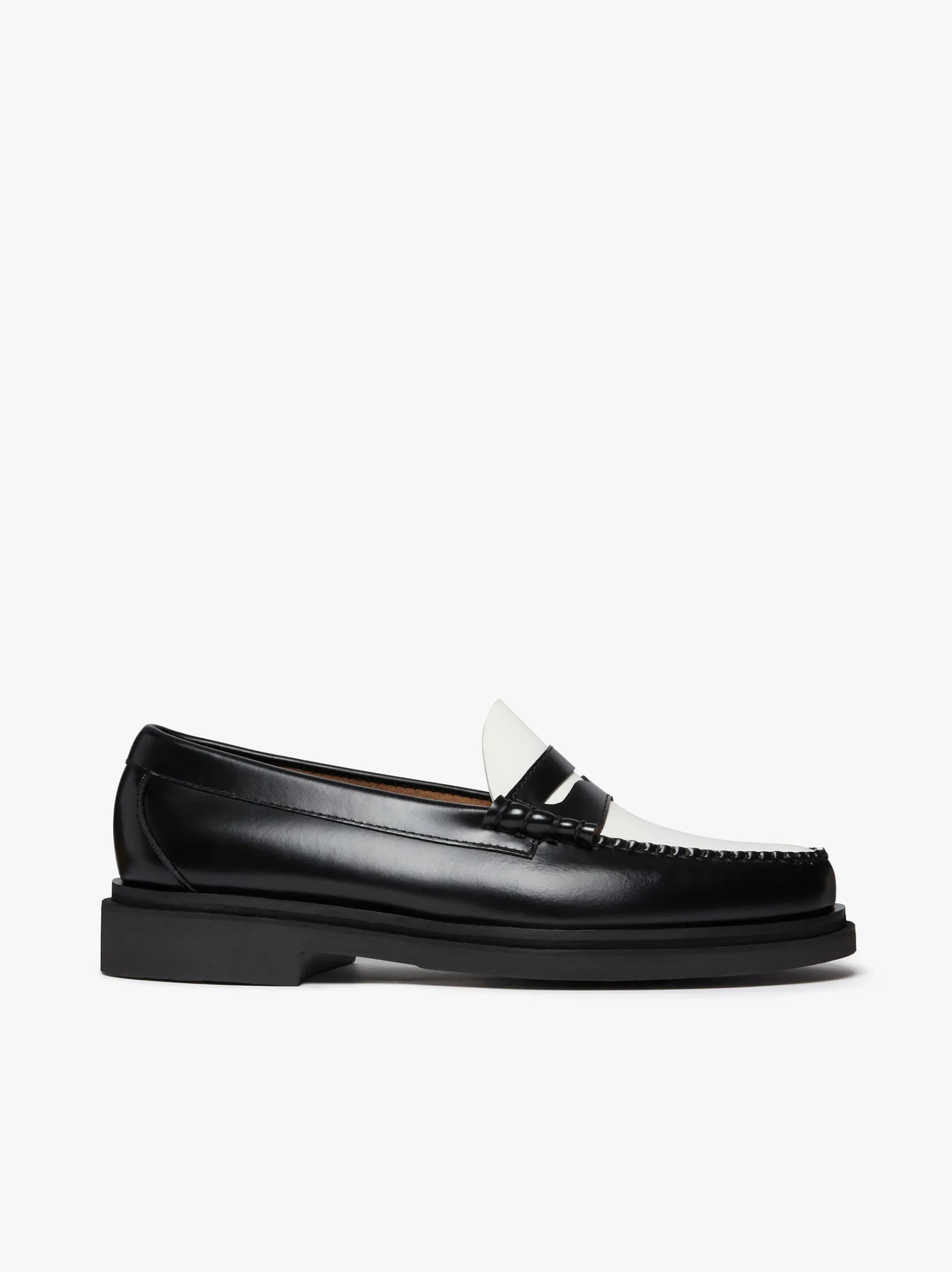 G.H.BASS Weejuns Step Larson Penny Loafers Black & White Leather