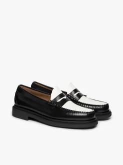 G.H.BASS Weejuns Step Larson Penny Loafers Black & White Leather