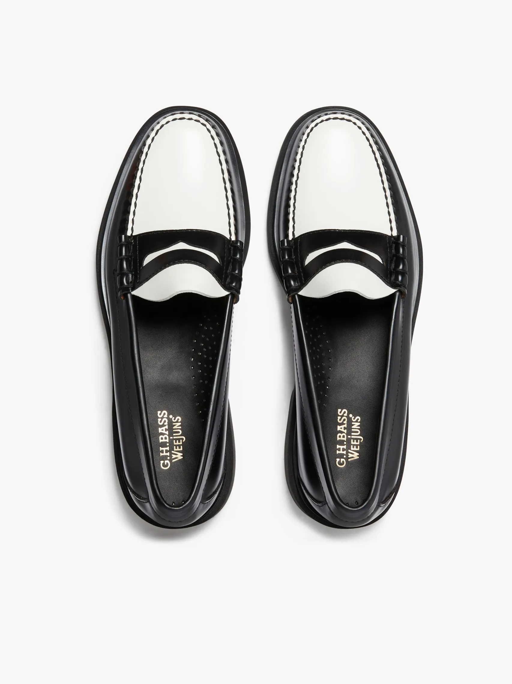 G.H.BASS Weejuns Step Larson Penny Loafers Black & White Leather