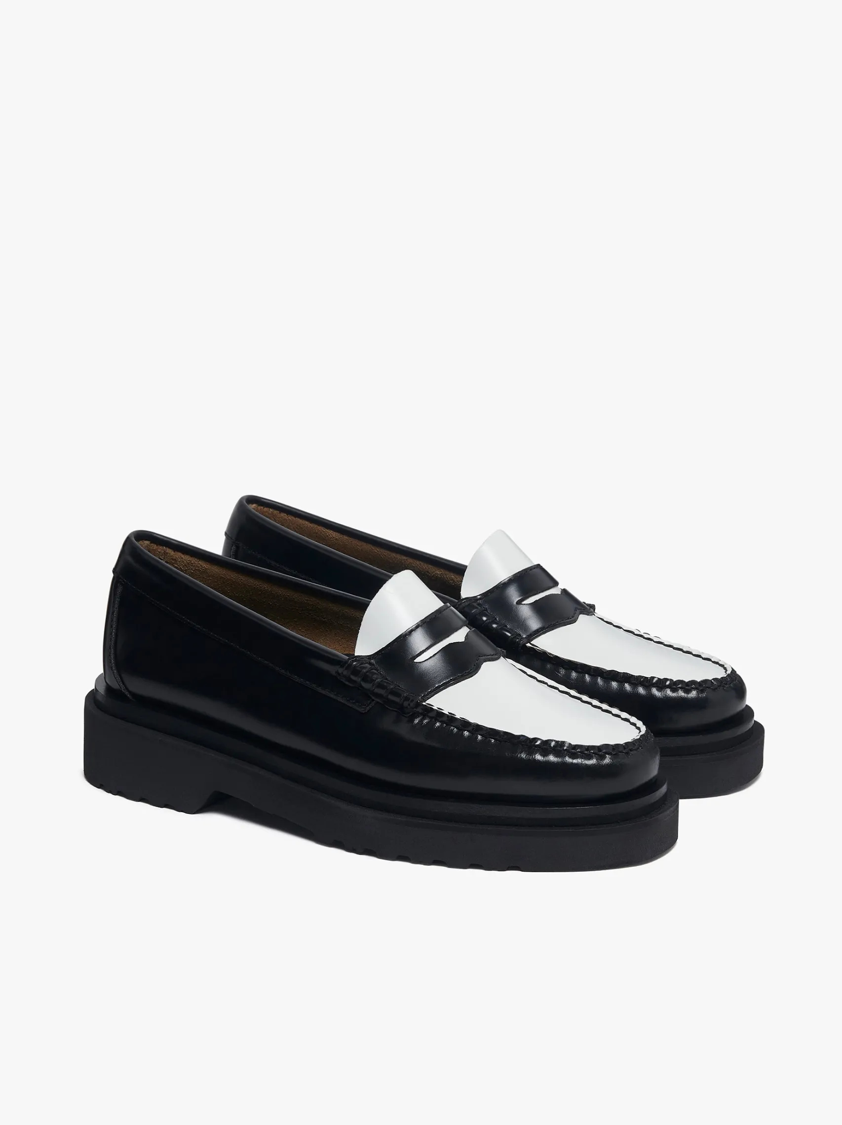 Women G.H.BASS Weejuns Step Penny Loafers Black & White Leather