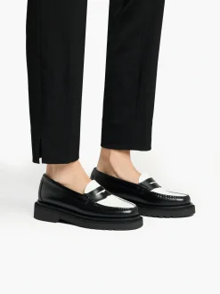 Women G.H.BASS Weejuns Step Penny Loafers Black & White Leather