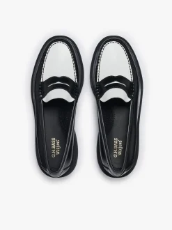 Women G.H.BASS Weejuns Step Penny Loafers Black & White Leather
