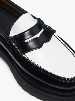 Women G.H.BASS Weejuns Step Penny Loafers Black & White Leather