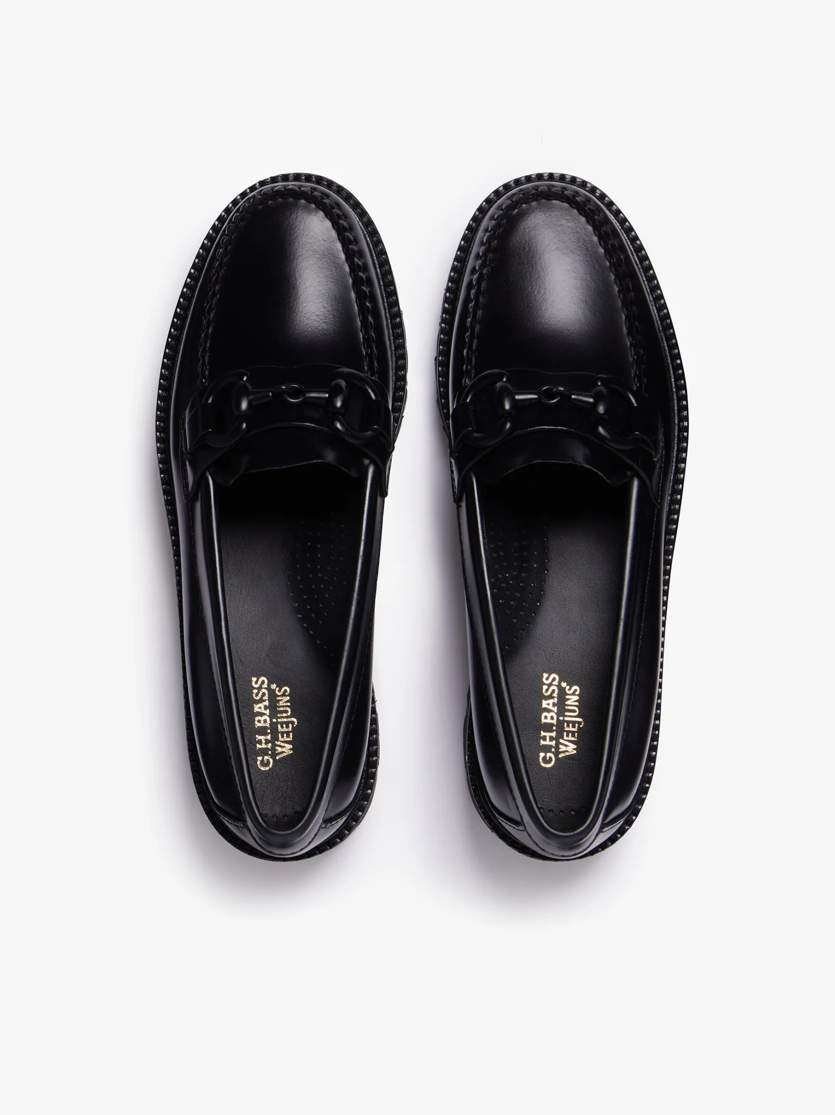 Women G.H.BASS Weejuns Super Lug Lianna Super Bit Loafers Black Leather