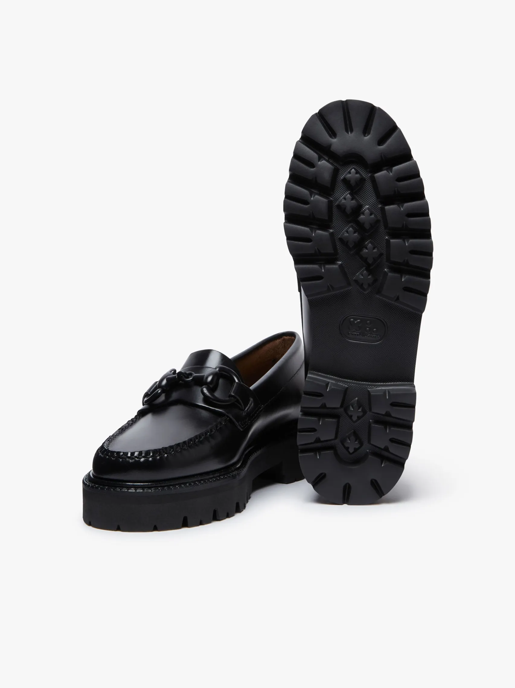 Women G.H.BASS Weejuns Super Lug Lianna Super Bit Loafers Black Leather