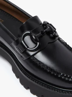 Women G.H.BASS Weejuns Super Lug Lianna Super Bit Loafers Black Leather