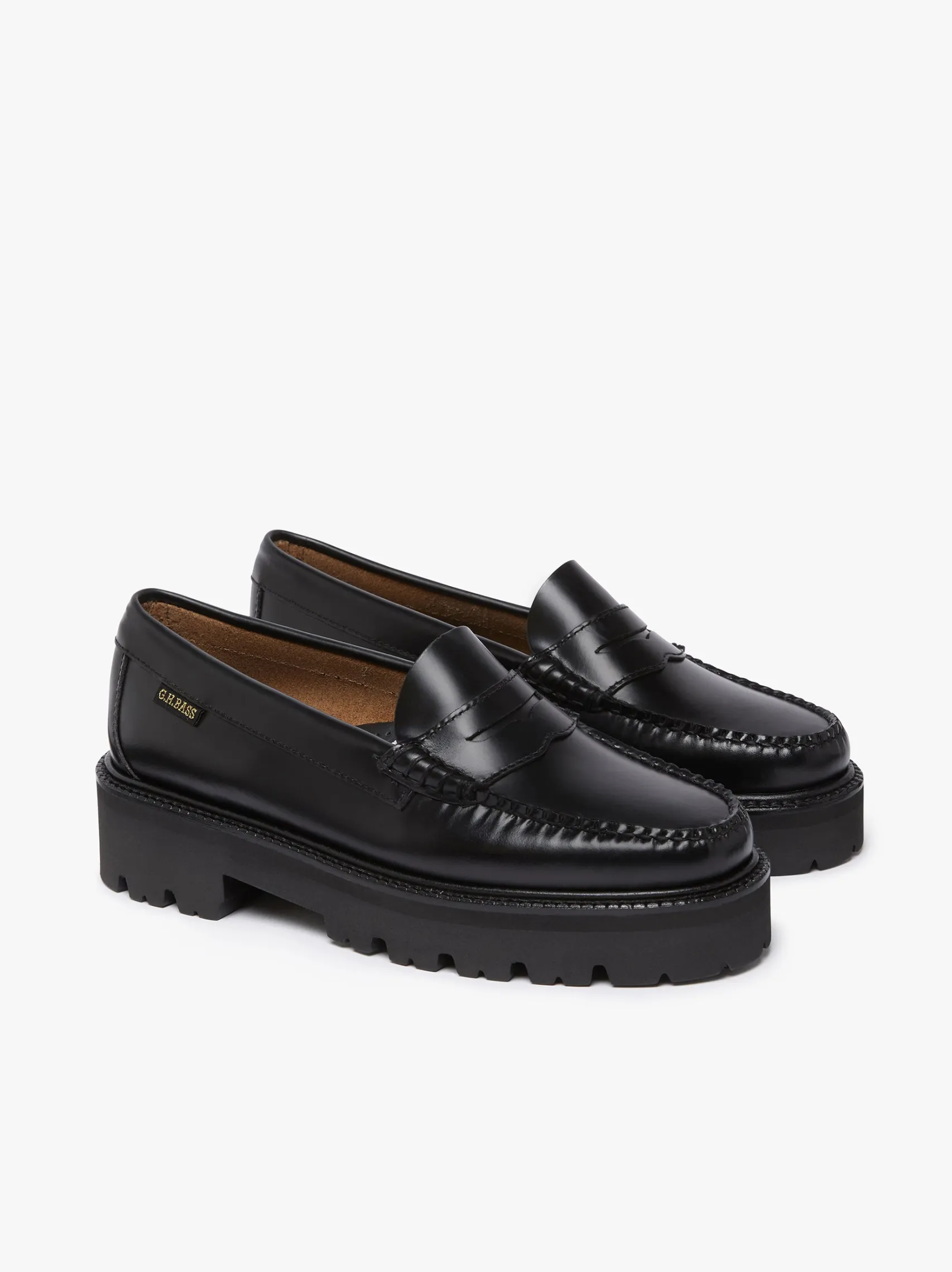 Women G.H.BASS Weejuns Super Lug Penny Loafers Leather