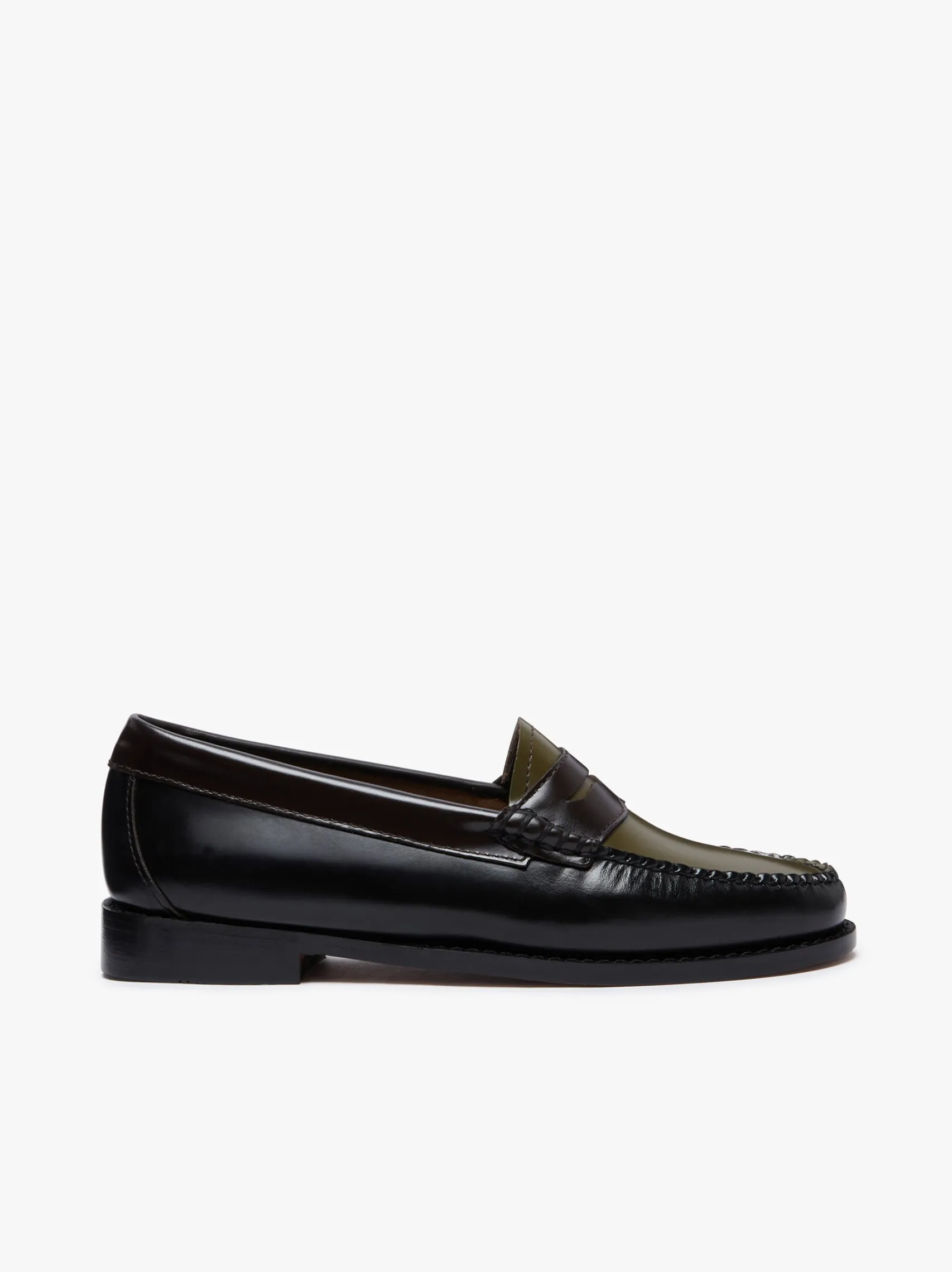 Women G.H.BASS Weejuns Tricolour Penny Loafers Black, Chocolate & Green Leather
