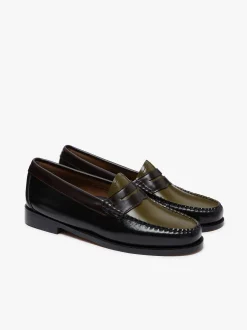 Women G.H.BASS Weejuns Tricolour Penny Loafers Black, Chocolate & Green Leather