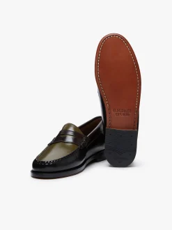 Women G.H.BASS Weejuns Tricolour Penny Loafers Black, Chocolate & Green Leather