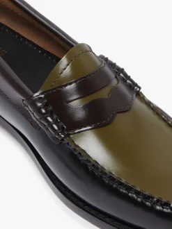 Women G.H.BASS Weejuns Tricolour Penny Loafers Black, Chocolate & Green Leather