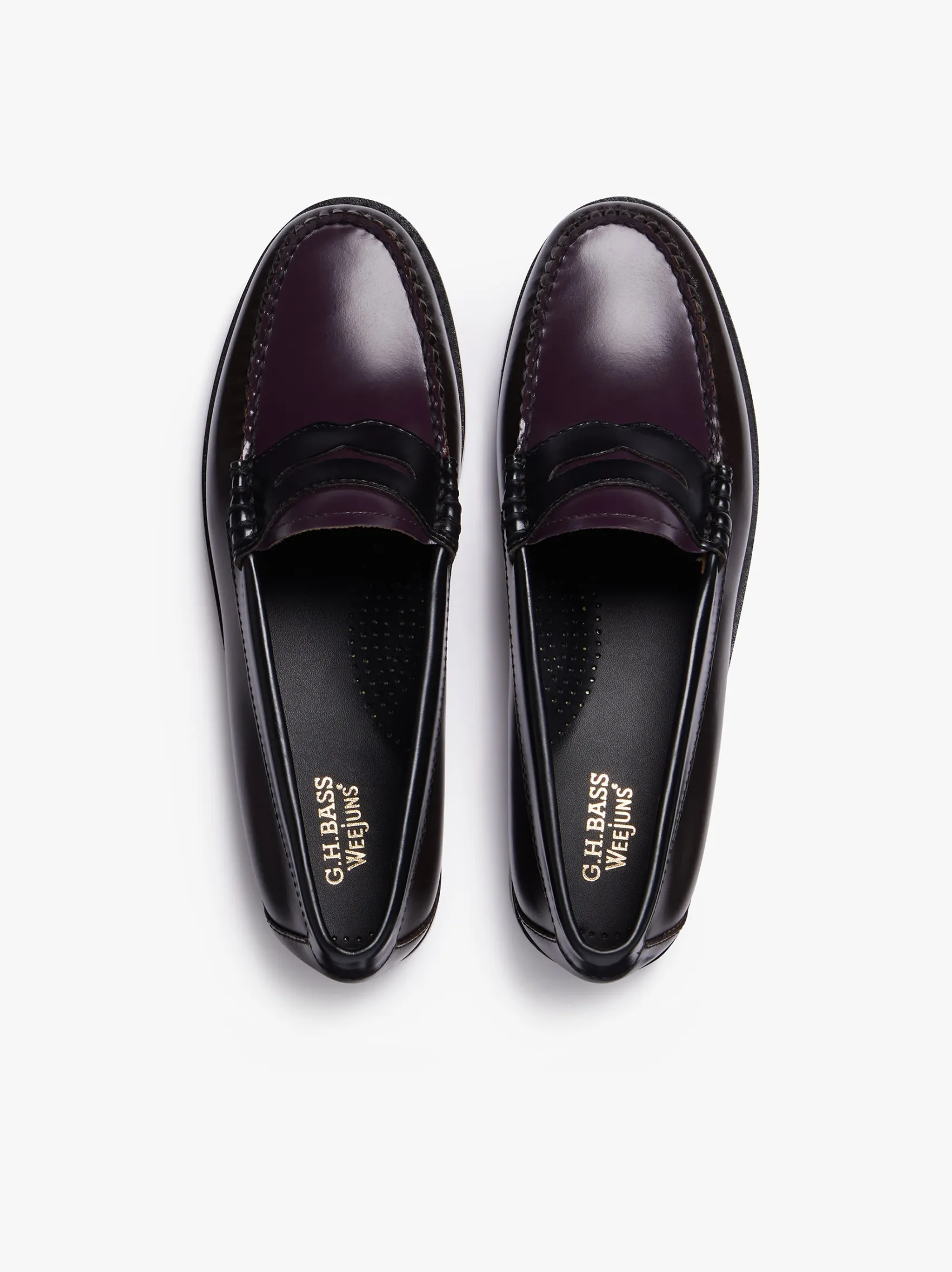 Women G.H.BASS Weejuns Tricolour Penny Loafers Dark Brown, Black & Plum Leather