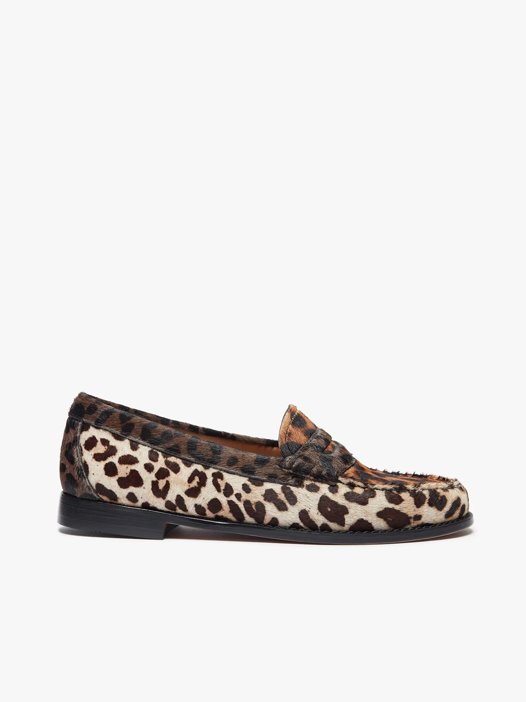 Women G.H.BASS Whitney Leopard Penny Loafers Dark Tan Leather with Leopard Print