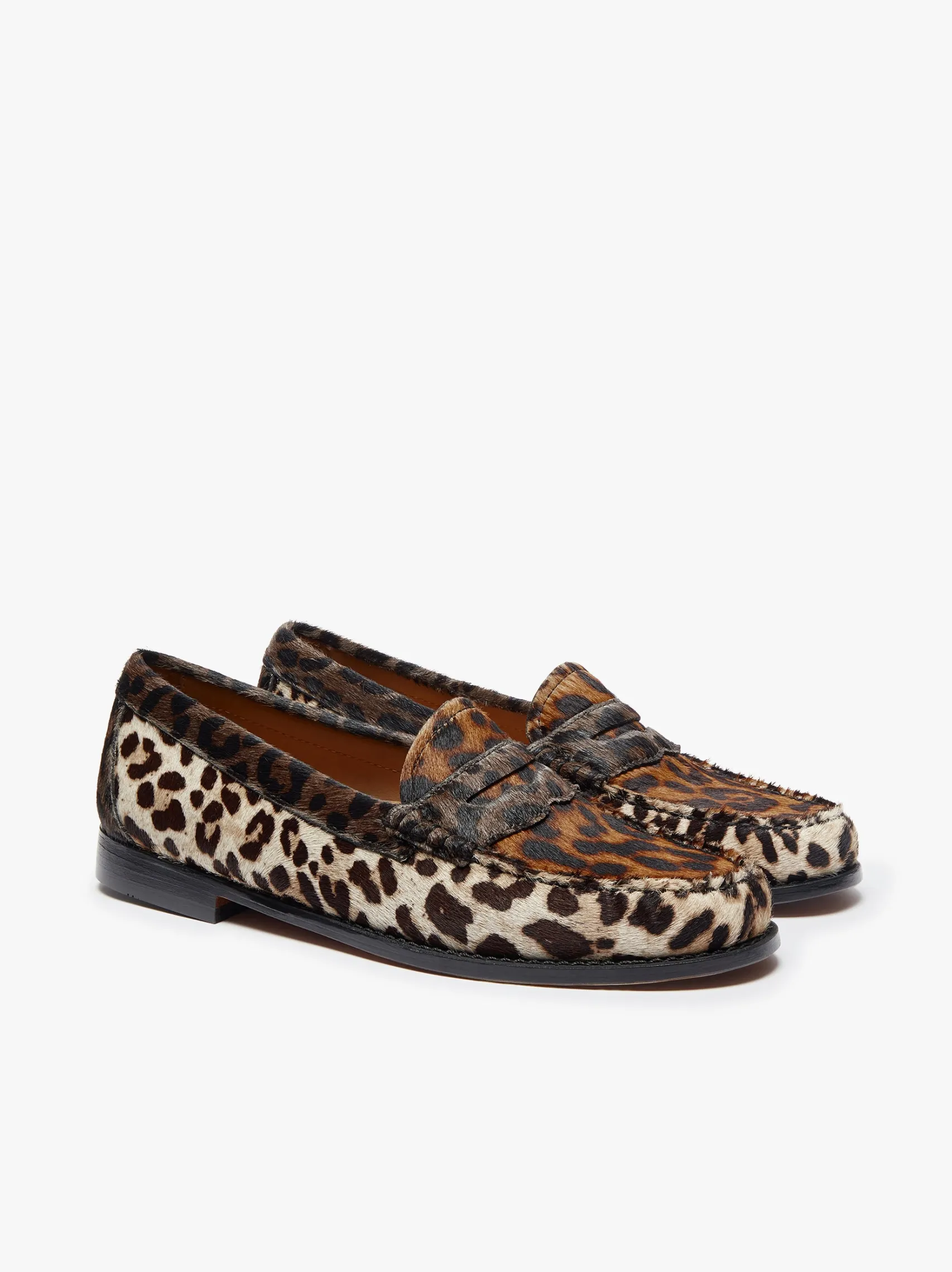 Women G.H.BASS Whitney Leopard Penny Loafers Dark Tan Leather with Leopard Print