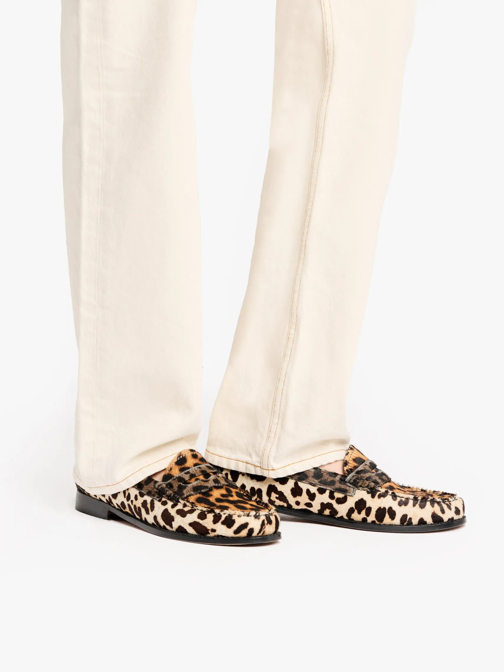 Women G.H.BASS Whitney Leopard Penny Loafers Dark Tan Leather with Leopard Print