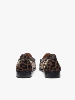 Women G.H.BASS Whitney Leopard Penny Loafers Dark Tan Leather with Leopard Print