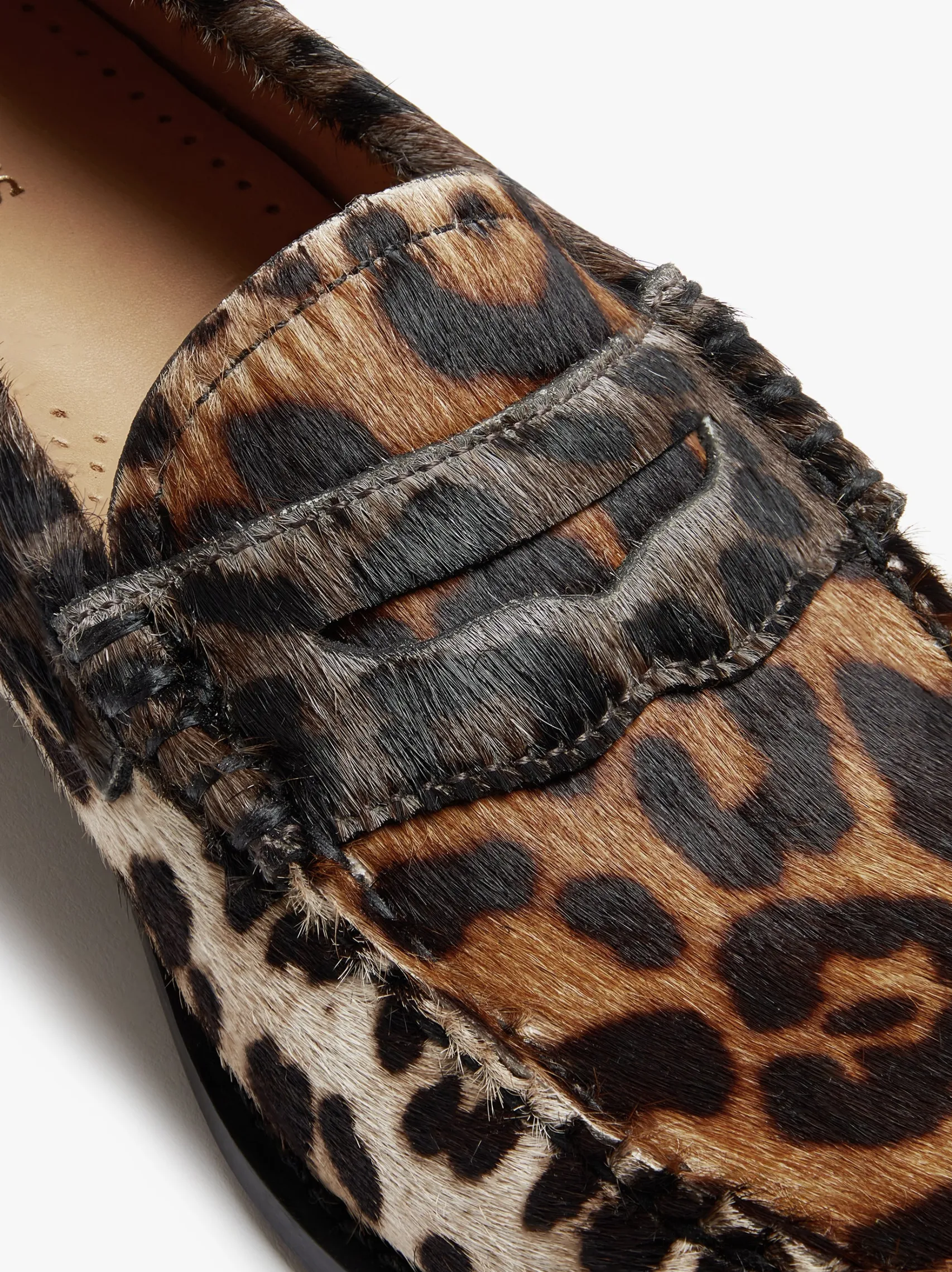 Women G.H.BASS Whitney Leopard Penny Loafers Dark Tan Leather with Leopard Print